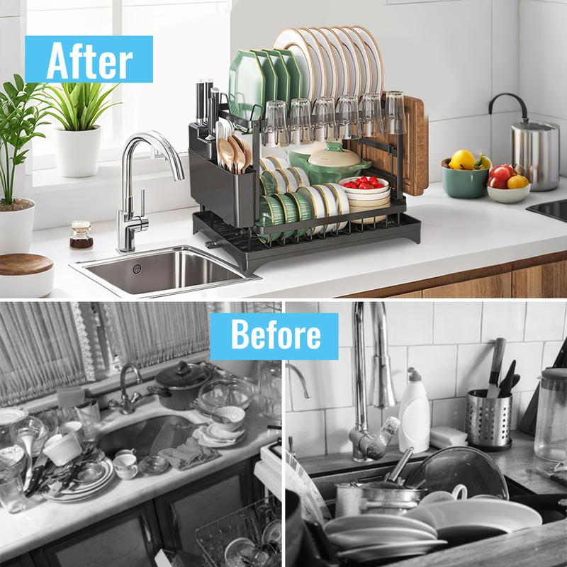 🍽️💧 50% RABATT – LETZTE CHANCE! 2-in-1 Geschirr-Abtropfregal mit Ablaufschale – Maximale Fläche, minimaler Platz, schnell trocken ⚡⏰