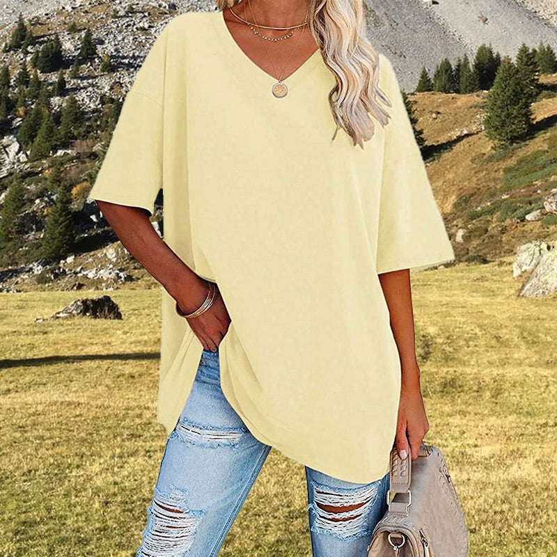 👕📢 50% RABATT! Lässiges, locker sitzendes Damen-T-Shirt mit V-Ausschnitt – Bequem, luftig & vielseitig – Perfekt für Alltag, Freizeit & warme Tage ✨