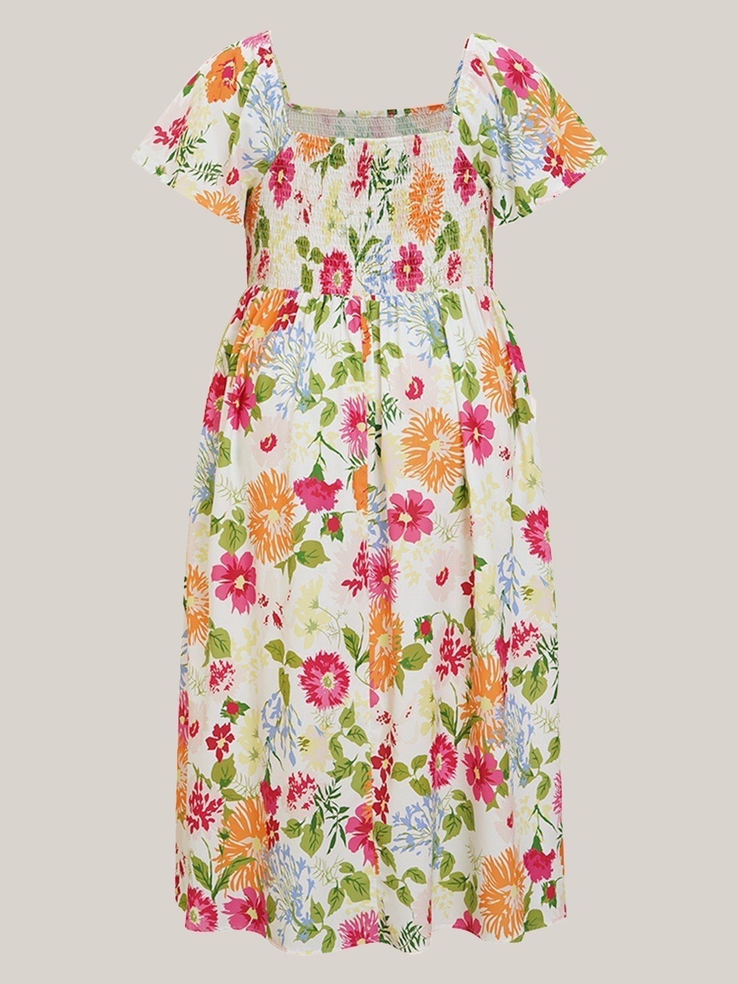 👗⏰ SOMMER HEISSER VERKAUF: 50% RABATT! Geblümtes Smock-Kleid mit eckigem Ausschnitt und Taschen – Bequem, verspielt & perfekt für warme Tage 🌸✨