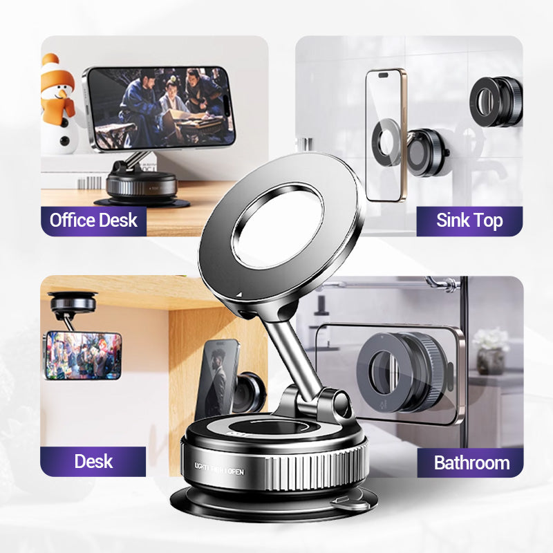 📱🔥 MEHR KAUFEN, MEHR SPAREN! 360° verstellbarer magnetischer Vakuum-Telefonhalter – Starker Saugnapf, magnetisch & flexibel – Perfekt für Auto, Schreibtisch & Zuhause ✨