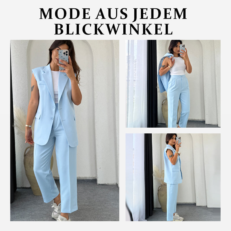 👔💖 50% RABATT! Stilvolles Set aus ärmellosem Blazer und hoch taillierter Hose für Damen – Modern, elegant & perfekt für Büro oder festliche Anlässe ✨