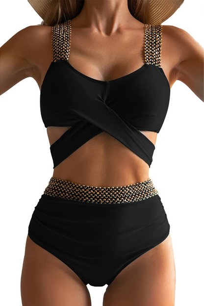 Push-Up-Bikini-Badeanzug mit Twist und hoher Taille