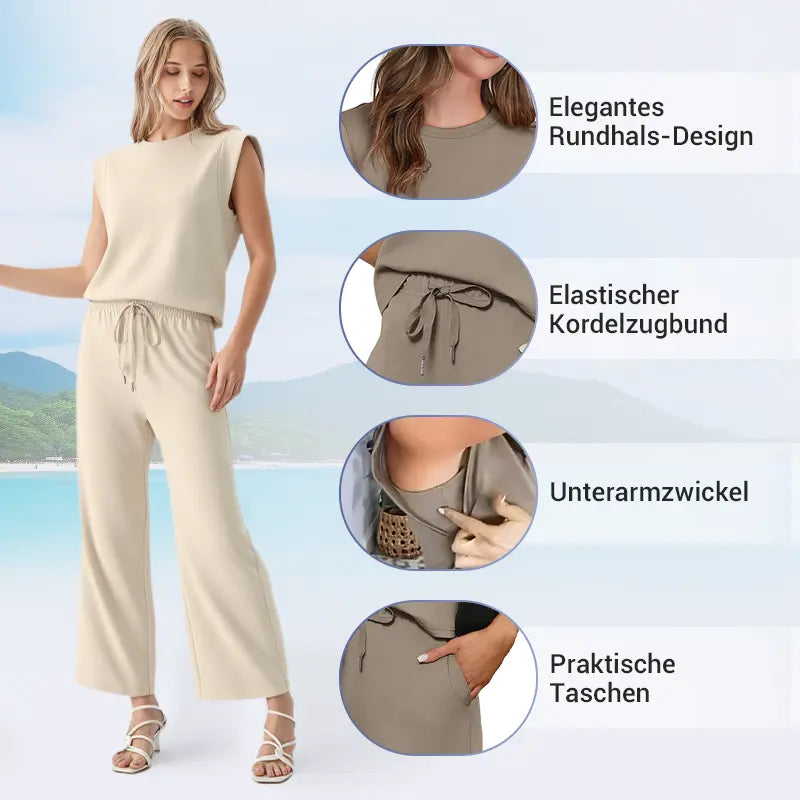 🔥 50 % RABATT! 🌺✨ 2025 Neue Damen Zweiteiler – Cap Sleeve Top & Weite Cropped Hose 💃👗