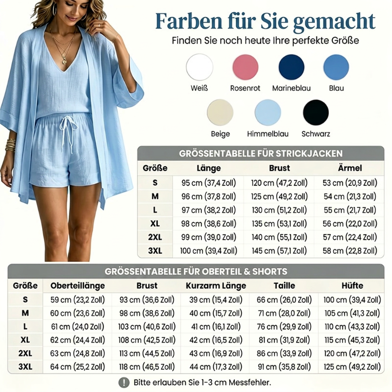 🤍 3-teiliges Freizeit-Set für Damen ✨ Loungewear mit Tunika, Top & Shorts – luftiges Homewear für Urlaub & Alltag