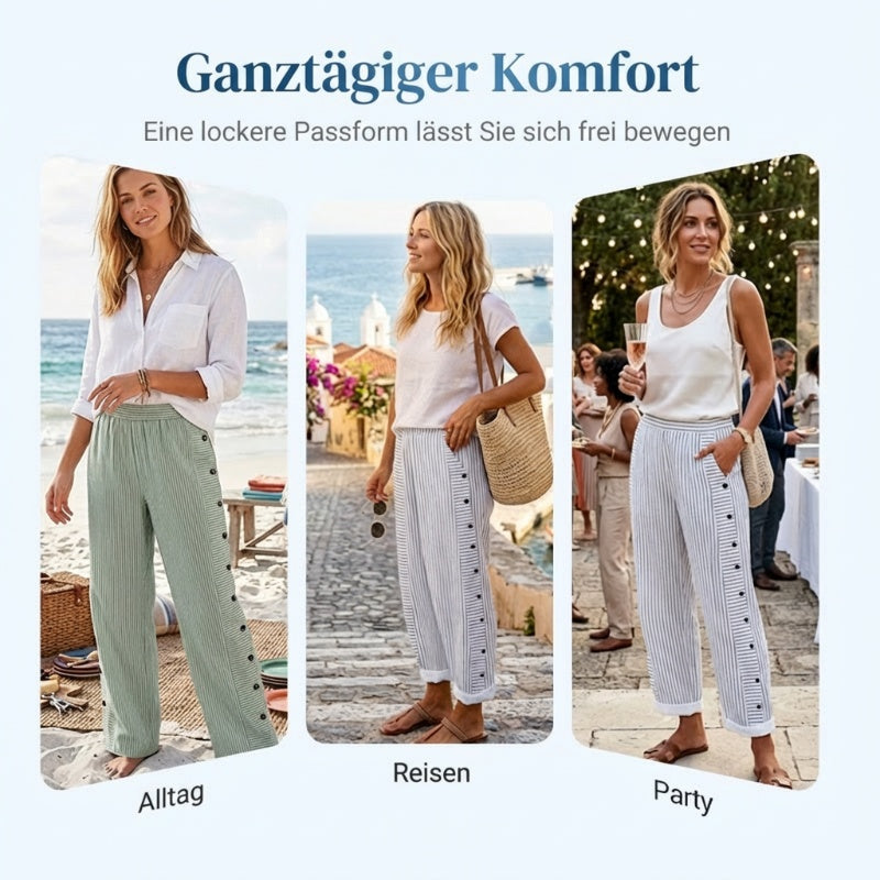 👖🎉 SOLANGE DER VORRAT REICHT: 50% RABATT! Bequeme blau gestreifte Hose mit Seitentaschen – Leicht, lässig & perfekt für Alltag & Freizeit ✨