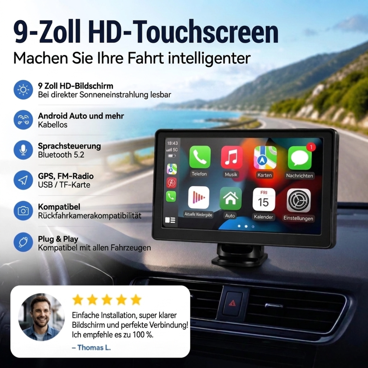 9-Zoll kabelloser HD-Multimedia-Player mit Touchscreen
