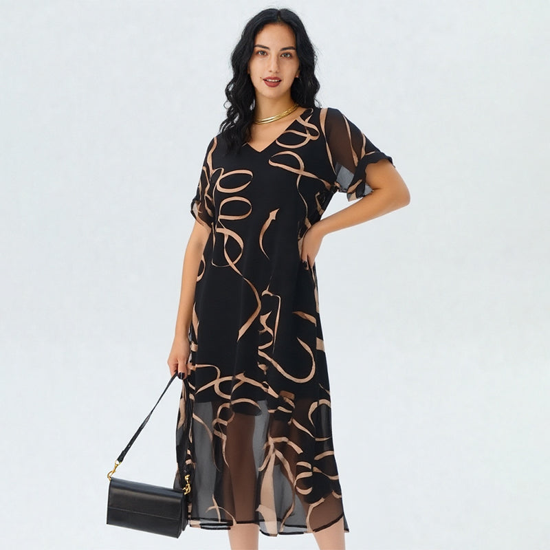 👗🌸 50% RABATT! Fließendes Maxikleid mit V-Ausschnitt und Print – Leicht, luftig & perfekt für warme Tage – die Antwort auf „Was soll ich morgen anziehen?“ ✨