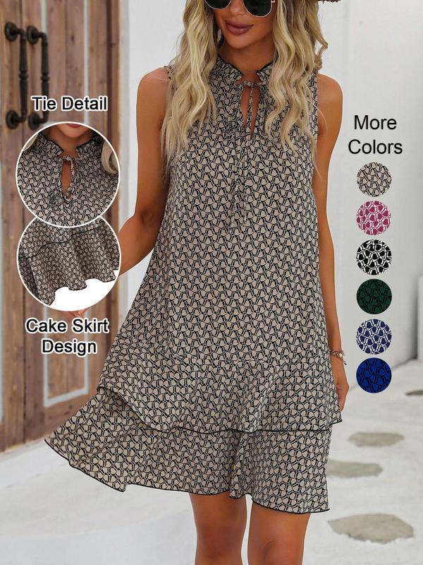 👗🎉 LETZTER TAG DER AKTION: 50% RABATT! Damenkleid mit Schleife und geometrischem Muster – Elegant, feminin & perfekt für festliche Anlässe ✨