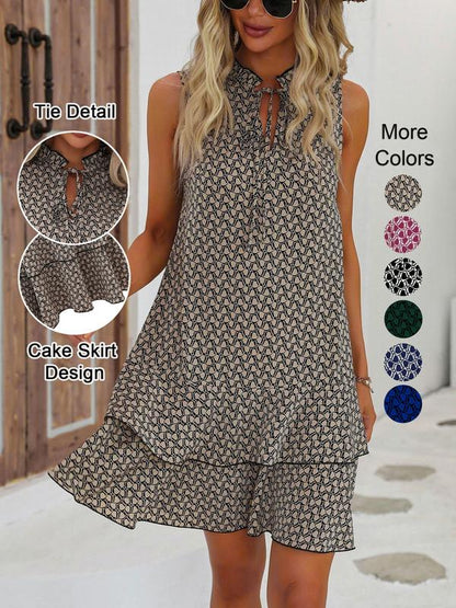 👗🎉 LETZTER TAG DER AKTION: 50% RABATT! Damenkleid mit Schleife und geometrischem Muster – Elegant, feminin & perfekt für festliche Anlässe ✨