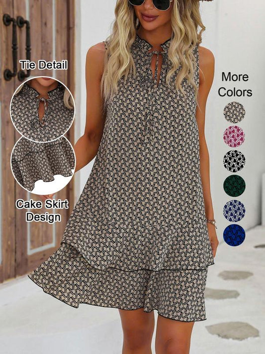 👗🎉 LETZTER TAG DER AKTION: 50% RABATT! Damenkleid mit Schleife und geometrischem Muster – Elegant, feminin & perfekt für festliche Anlässe ✨