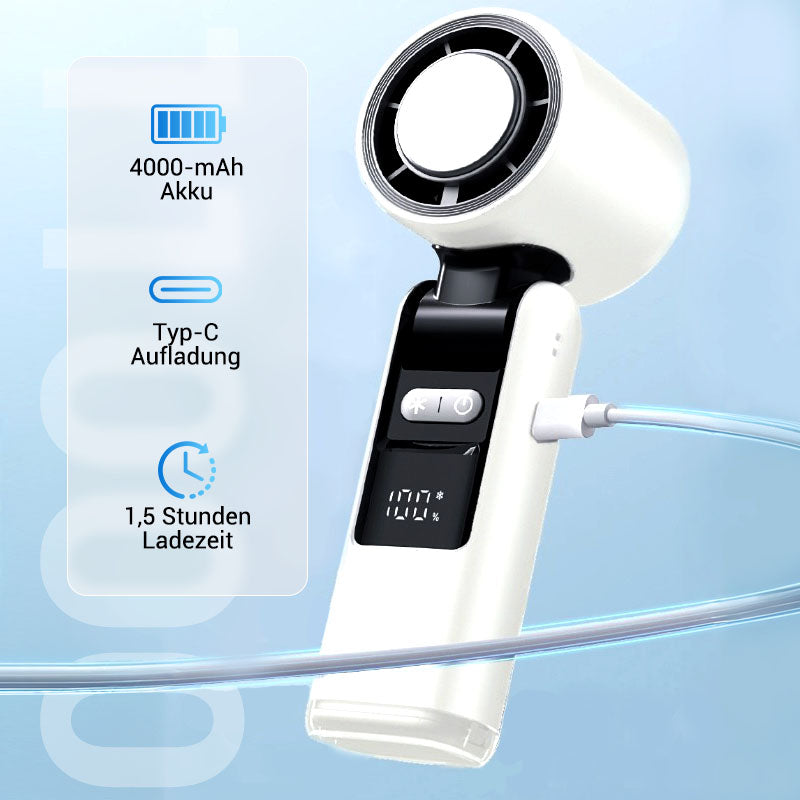 🧊❄️ SOMMERAKTION: −50% – NUR KURZE ZEIT! Mini Handventilator mit Eiskühlfunktion – 4000 mAh Akku, kompakt 183 mm, 3 Farben (Grau/Rosa/Weiß) – Perfekt für Strand, Büro & unterwegs ✨