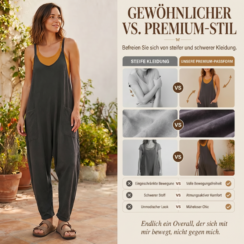 👗✨ 50% RABATT! Minimalistischer Overall mit Taschen und V-Ausschnitt – Schlicht, elegant & perfekt für Alltag, Büro & Freizeit 🌿