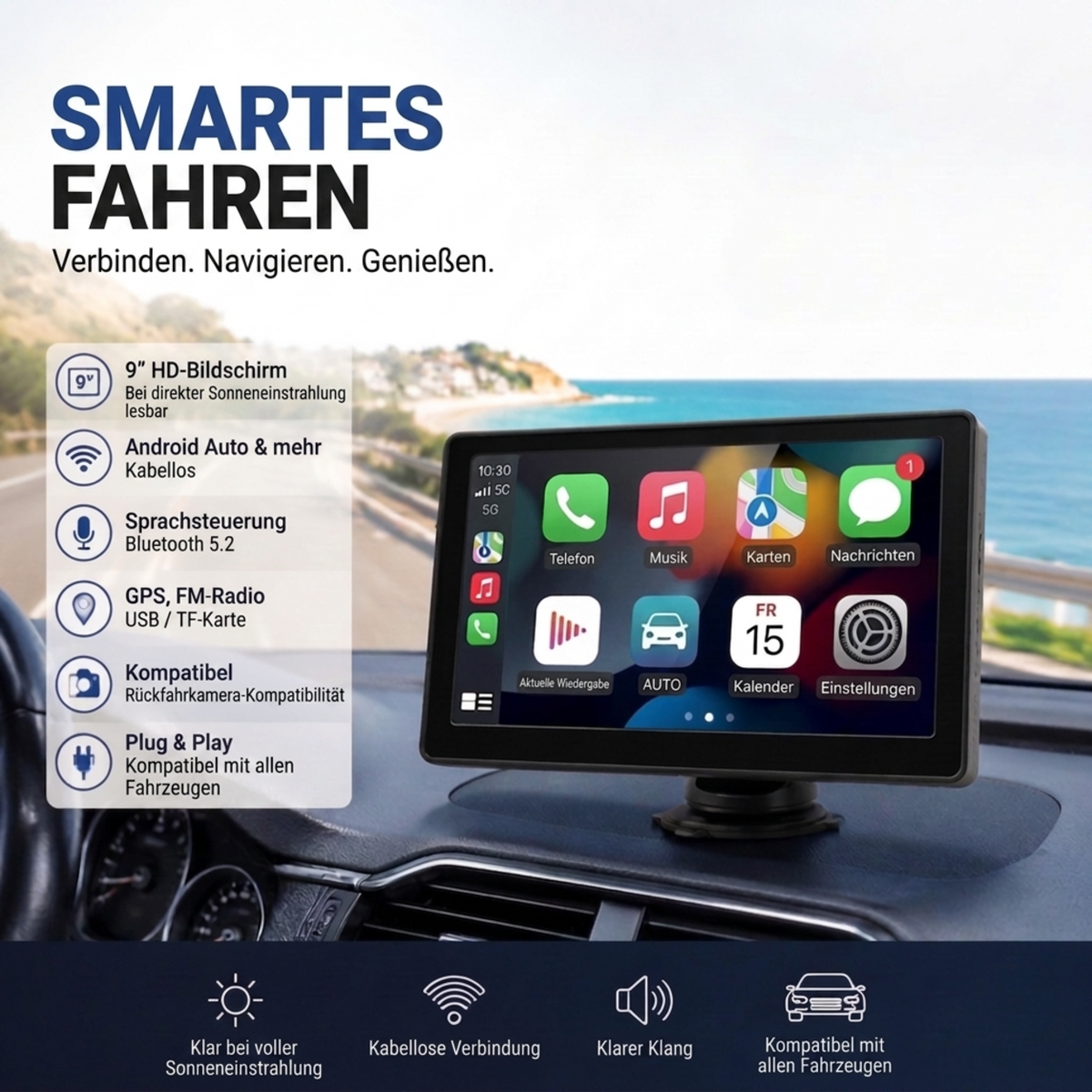🚗📱 50% RABATT! CarPlay AutoPlay Multimedia 9 Zoll – Drahtloses Apple CarPlay & Android Auto, HD-Touchscreen, GPS & Rückfahrkamera-Unterstützung – Perfekt für moderne Fahrzeuge ✨