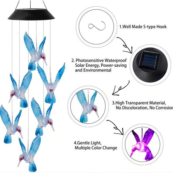 🦋✨ 50% RABATT! Kreative Solar-Windspiele mit Vogeldesign – Verschönern Sie Ihren Garten mit magischem Licht & sanftem Klingen ✨