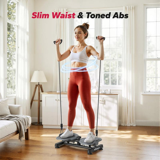 Hüfttwister, Twist Waist Disc Borad für Frauen, Bauchmuskeltrainer mit 2 Widerstandsbändern für Schlanke Taille & Core-Training, Max 136KG, Geräuschloses Heim-Fitnessgerät