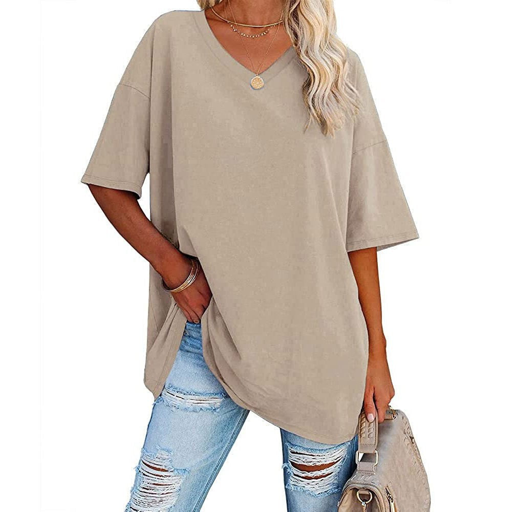 👕📢 50% RABATT! Lässiges, locker sitzendes Damen-T-Shirt mit V-Ausschnitt – Bequem, luftig & vielseitig – Perfekt für Alltag, Freizeit & warme Tage ✨