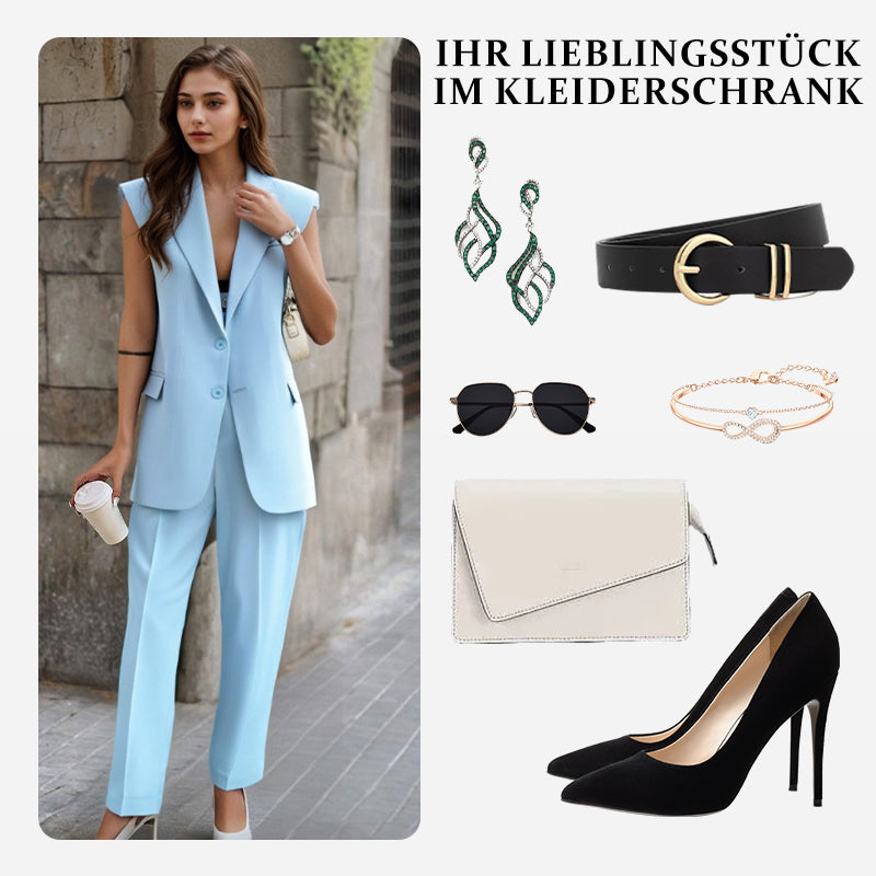 👔💖 50% RABATT! Stilvolles Set aus ärmellosem Blazer und hoch taillierter Hose für Damen – Modern, elegant & perfekt für Büro oder festliche Anlässe ✨