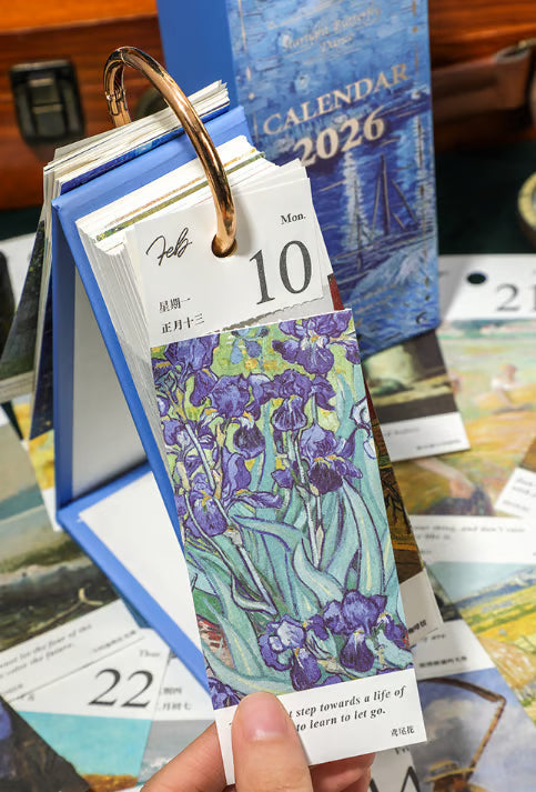 🎨 2026 Vintage Europäischer Stil Ölgemälde Flip Kalender