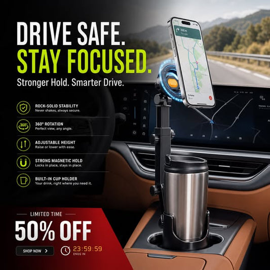 🔥 50% Rabatt!⏰🧲Handyhalterung für Getränkehalter im Auto – 360° verstellbar, starker N52-Magnet, Einhandbedienung, passend für alle Handys, stabile Magnet- und Klemmhalterungen für sicheres Fahren