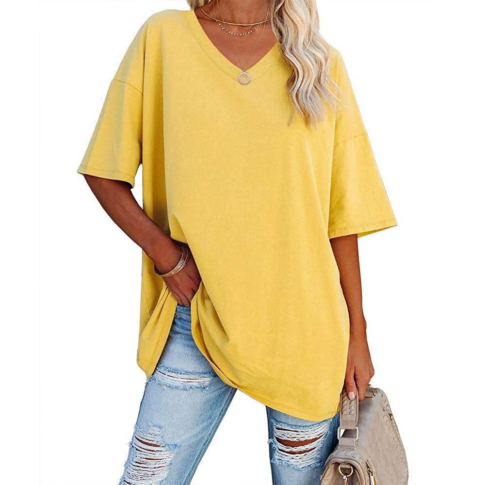 👕📢 50% RABATT! Lässiges, locker sitzendes Damen-T-Shirt mit V-Ausschnitt – Bequem, luftig & vielseitig – Perfekt für Alltag, Freizeit & warme Tage ✨