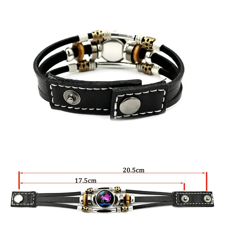 💥Last-Minute-Angebot – 50 % Rabatt ☪️Im Dunkeln leuchtendes Lederarmband mit Sternzeichen für Männer und Frauen (6,9/8,1 Zoll)♑️