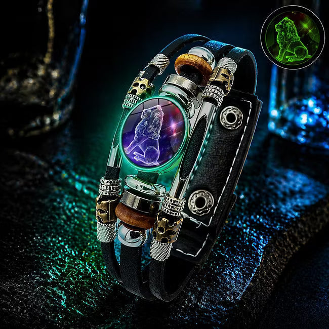 💥Last-Minute-Angebot – 50 % Rabatt ☪️Im Dunkeln leuchtendes Lederarmband mit Sternzeichen für Männer und Frauen (6,9/8,1 Zoll)♑️