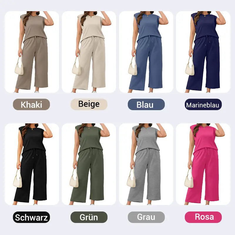 🔥 50 % RABATT! 🌺✨ 2025 Neue Damen Zweiteiler – Cap Sleeve Top & Weite Cropped Hose 💃👗