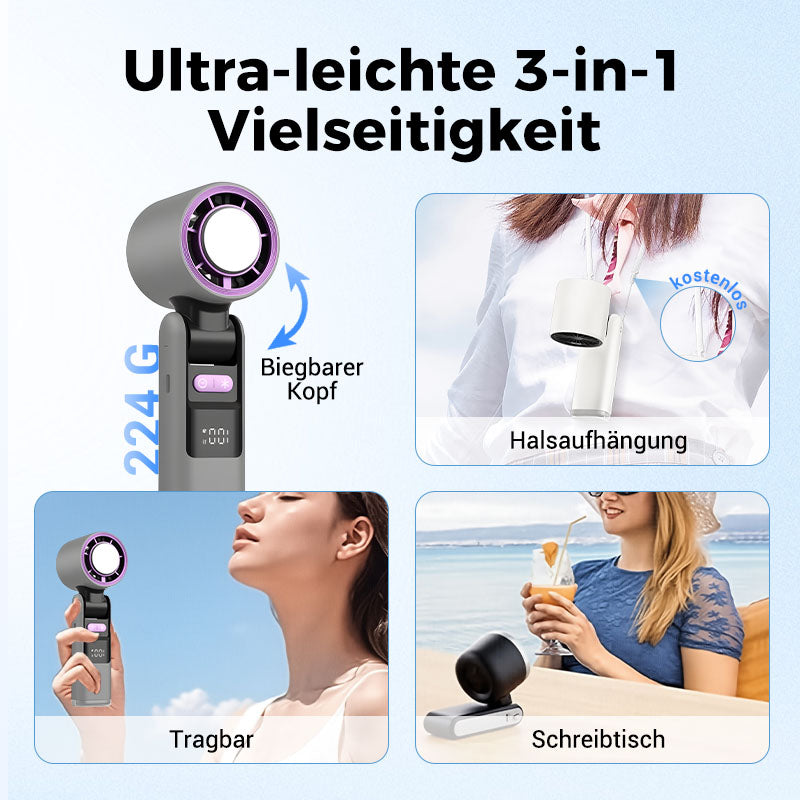 🧊❄️ SOMMERAKTION: −50% – NUR KURZE ZEIT! Mini Handventilator mit Eiskühlfunktion – 4000 mAh Akku, kompakt 183 mm, 3 Farben (Grau/Rosa/Weiß) – Perfekt für Strand, Büro & unterwegs ✨