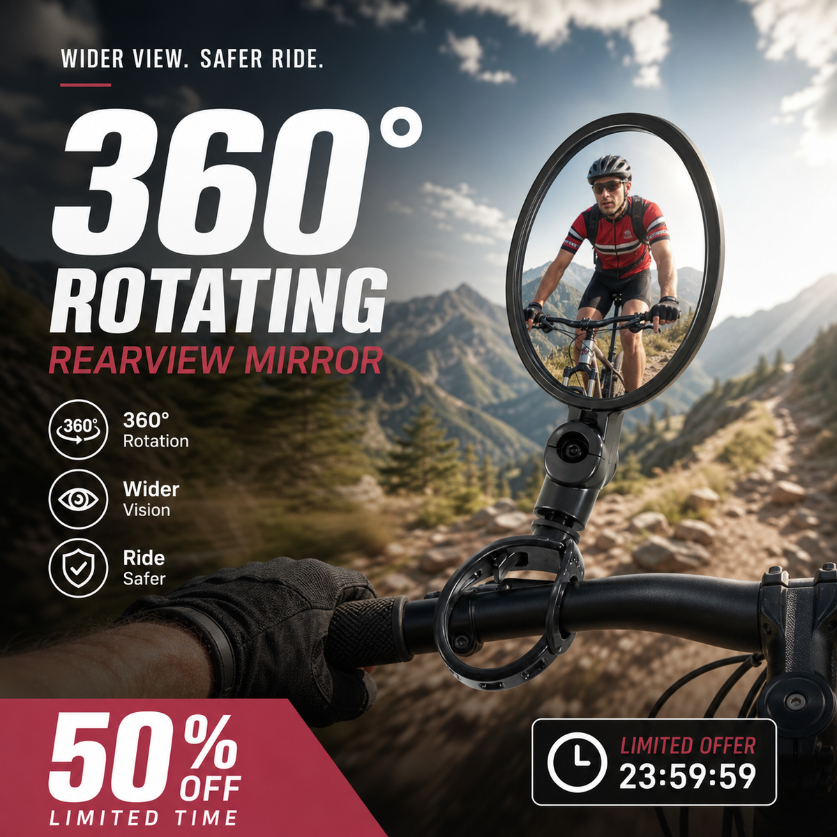 ⏳Zeitlich begrenztes Sonderangebot⏰360° drehbarer Rückspiegel – Klare Sicht nach hinten, kein Verdrehen des Halses mehr. Passend für Fahrräder, E-Bikes und Motorräder. Werkzeuglose Silikonbefestigung! 🛡️✨