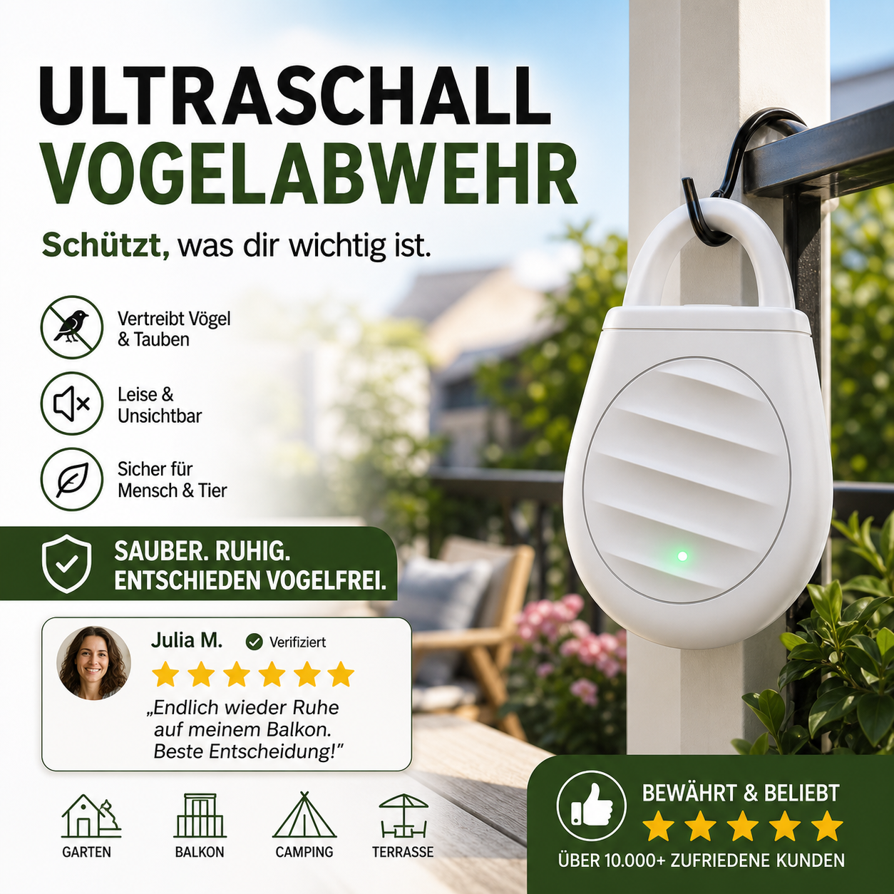 🐦 Nie wieder Ärger mit Vögeln, wilden Tieren und Heuschrecken! Tragbarer Ultraschall-Vogelabwehr-Schlüsselanhänger