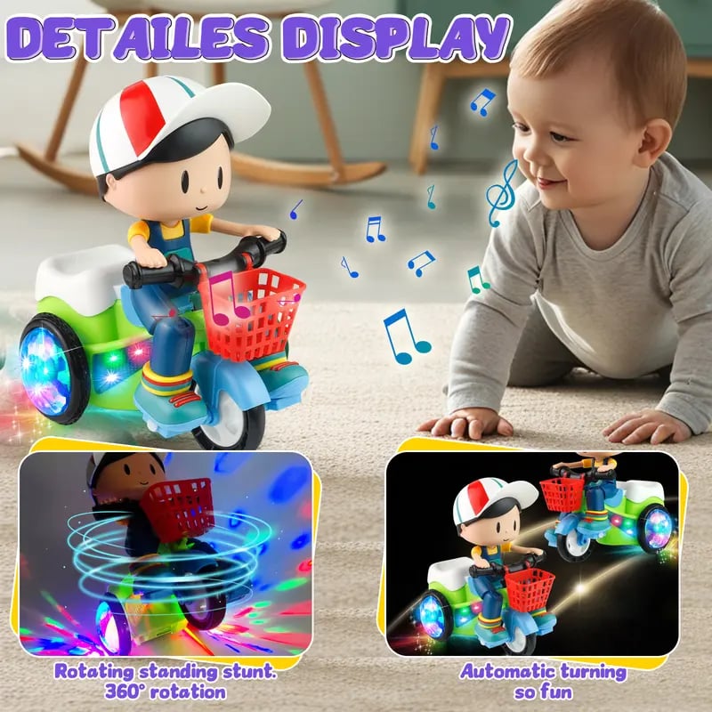 🛴 50 % RABATT!✨ Sorgt für tollen Spielspaß – Elektrisches Stunt‑Dreirad, Lichteffekt, strapazierfähig