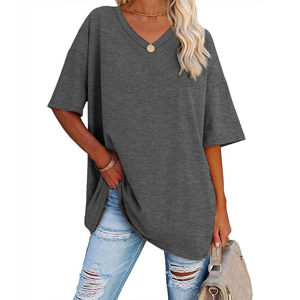👕📢 50% RABATT! Lässiges, locker sitzendes Damen-T-Shirt mit V-Ausschnitt – Bequem, luftig & vielseitig – Perfekt für Alltag, Freizeit & warme Tage ✨