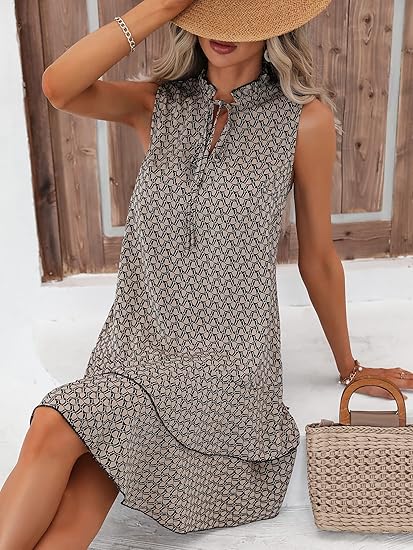 👗🎉 LETZTER TAG DER AKTION: 50% RABATT! Damenkleid mit Schleife und geometrischem Muster – Elegant, feminin & perfekt für festliche Anlässe ✨