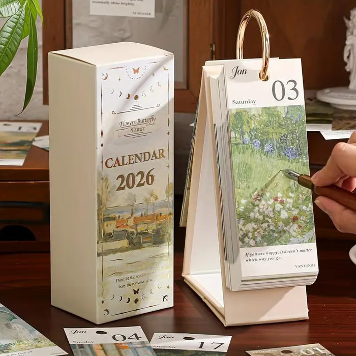 🎨 2026 Vintage Europäischer Stil Ölgemälde Flip Kalender