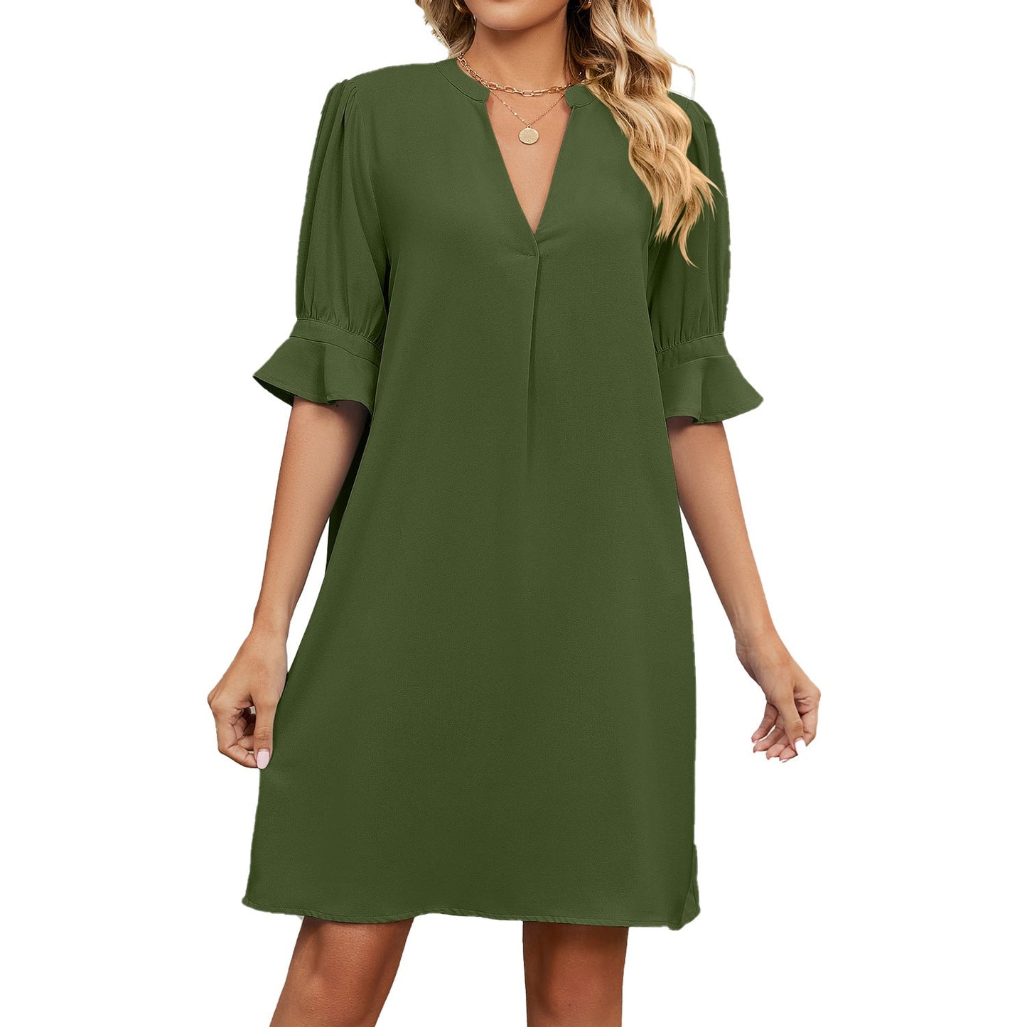 【🔥Bestseller 2026-Nur für kurze Zeit- 50 % Rabatt】✨Mode V-neck cotton and linen slim dress-😍Zeige deine perfekte Figur