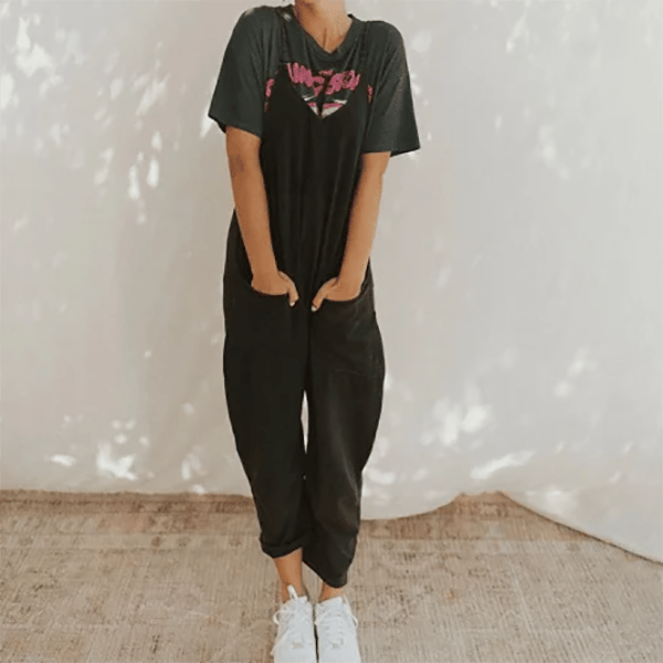 👗✨ 50% RABATT! Minimalistischer Overall mit Taschen und V-Ausschnitt – Schlicht, elegant & perfekt für Alltag, Büro & Freizeit 🌿