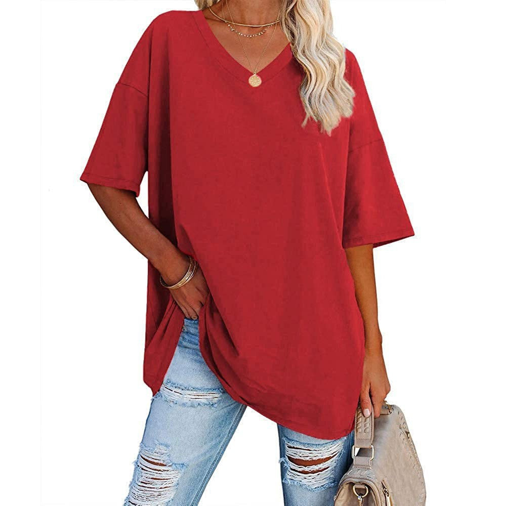 👕📢 50% RABATT! Lässiges, locker sitzendes Damen-T-Shirt mit V-Ausschnitt – Bequem, luftig & vielseitig – Perfekt für Alltag, Freizeit & warme Tage ✨