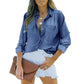 👗 ZEITLICH BEGRENZT 50% RABATT! ✨ Imily Bela Chambray Shacket – Boyfriend-Fit, Lange Ärmel, Lässiger Denim-Stil