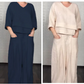 👕🍂 50% RABATT! 2-teiliges Set aus Baumwoll-Leinen mit unregelmäßigem Saum – V-Ausschnitt-Oberteil + Weitbein-Hose, atmungsaktiv & mühelos stilvoll