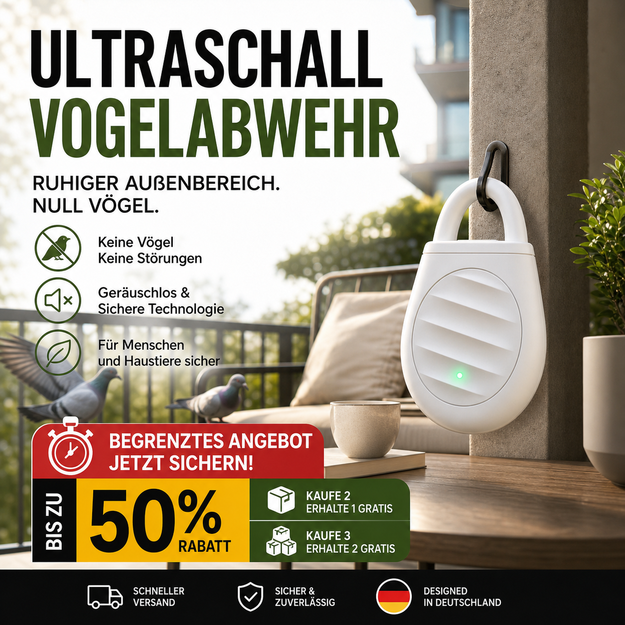 🐦 Nie wieder Ärger mit Vögeln, wilden Tieren und Heuschrecken! Tragbarer Ultraschall-Vogelabwehr-Schlüsselanhänger