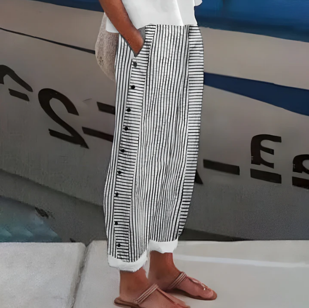 👖🎉 SOLANGE DER VORRAT REICHT: 50% RABATT! Bequeme blau gestreifte Hose mit Seitentaschen – Leicht, lässig & perfekt für Alltag & Freizeit ✨