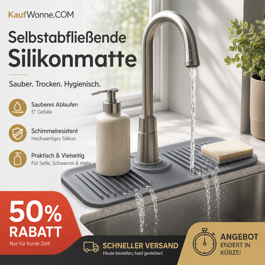 🚰💥 NUR FÜR KURZE ZEIT 50 % RABATT! Küchen- & Badezimmer-Wasserhahn-Spritzschutzmatte – Silikon-Tropffänger, verdickte wasserdichte Ablaufmatte – 2 Größen ✨
