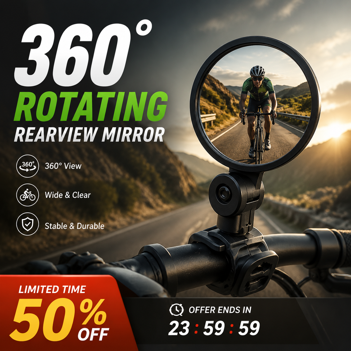 ⏳Zeitlich begrenztes Sonderangebot⏰360° drehbarer Rückspiegel – Klare Sicht nach hinten, kein Verdrehen des Halses mehr. Passend für Fahrräder, E-Bikes und Motorräder. Werkzeuglose Silikonbefestigung! 🛡️✨