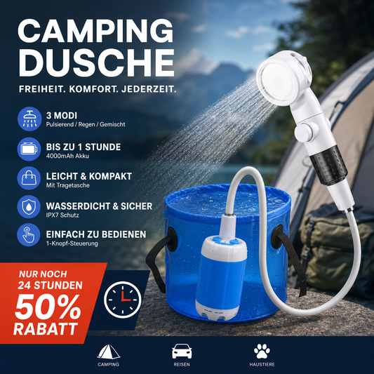 🚿🔥 HEUTE – 50%! Kabellose Campingdusche mit Pumpe – Tragbar, wiederaufladbar & perfekt für Outdoor, Reisen & Strand – Erfrischende Dusche überall 🌊✨