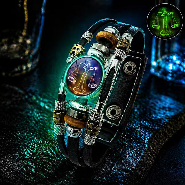 💥Last-Minute-Angebot – 50 % Rabatt ☪️Im Dunkeln leuchtendes Lederarmband mit Sternzeichen für Männer und Frauen (6,9/8,1 Zoll)♑️