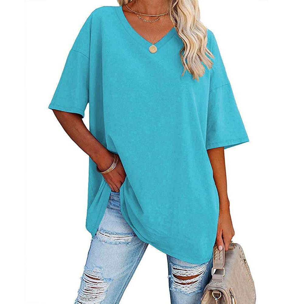 👕📢 50% RABATT! Lässiges, locker sitzendes Damen-T-Shirt mit V-Ausschnitt – Bequem, luftig & vielseitig – Perfekt für Alltag, Freizeit & warme Tage ✨