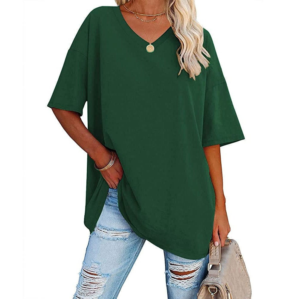 👕📢 50% RABATT! Lässiges, locker sitzendes Damen-T-Shirt mit V-Ausschnitt – Bequem, luftig & vielseitig – Perfekt für Alltag, Freizeit & warme Tage ✨