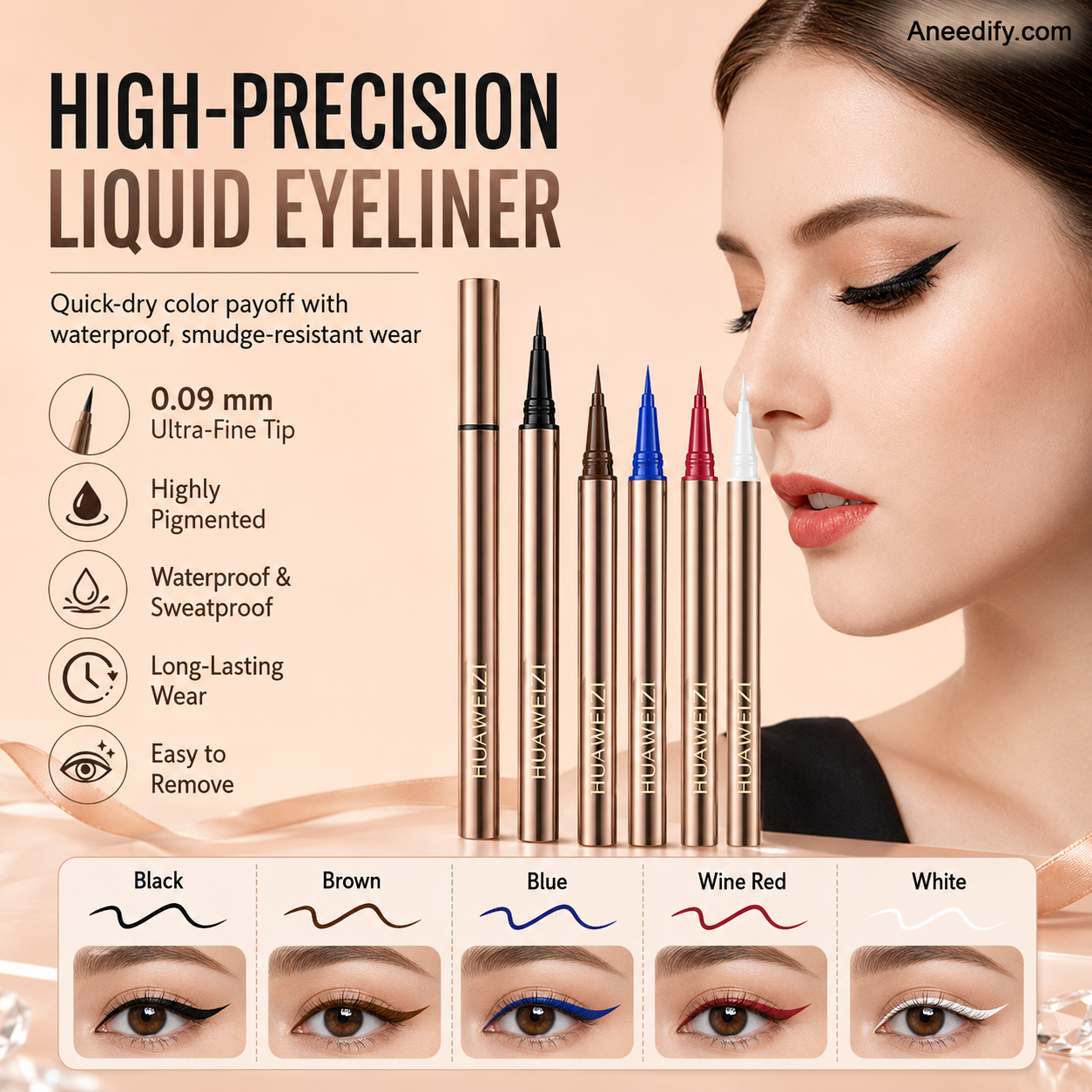 💄Hochpräziser Flüssig-Eyeliner mit 0,09mm Spitze – Wasserfest, schweißfest & 5 Farbtöne verfügbar