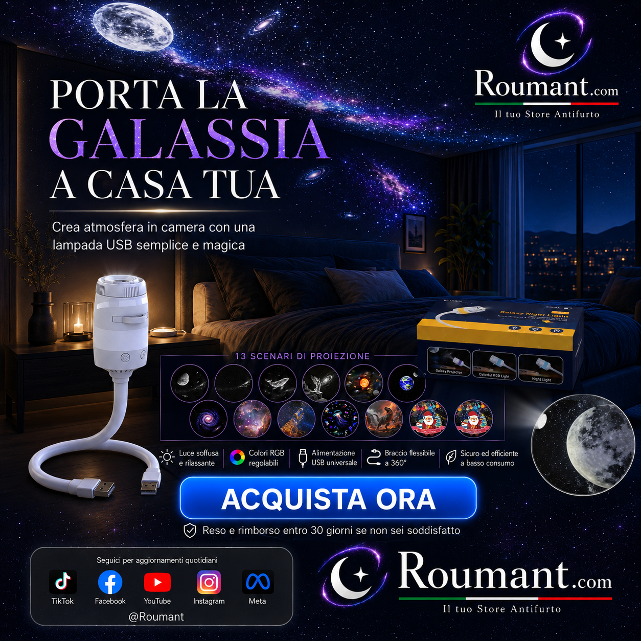 🌌✨� 50% RABATT! USB-Lampe mit Sternenhimmel-Projektion – Farbwechsel, dimmbar & tragbar – Perfekt für Kinderzimmer, Schlafzimmer & gemütliche Abende ✨
