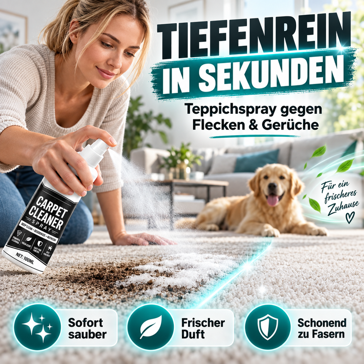 🔥🎁 2+1 GRATIS!!🥳 Tiefenreinigendes Teppichspray – entfernt hartnäckige Flecken und neutralisiert Gerüche sofort!